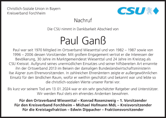 Anzeige von Paul Ganß von MGO