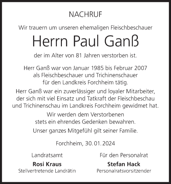 Anzeige von Paul Ganß von MGO