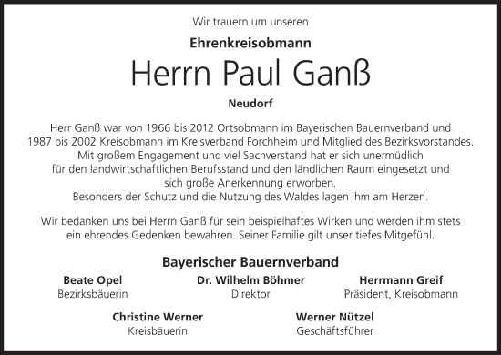 Anzeige von Paul Ganß von MGO