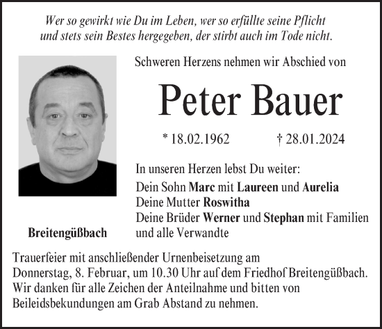 Anzeige von Peter Bauer von MGO