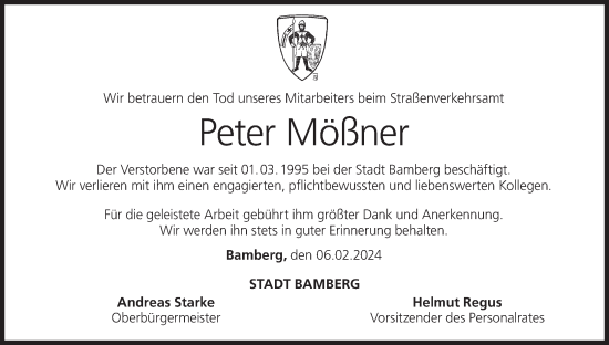 Anzeige von Peter Mößner von MGO