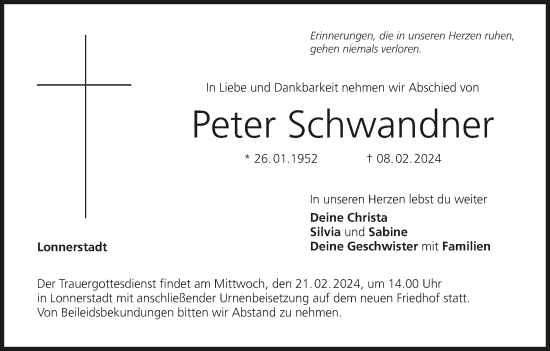 Anzeige von Peter Schwandner von MGO