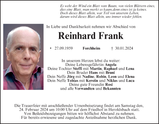 Anzeige von Reinhard Frank von MGO