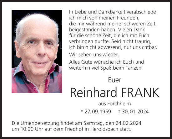 Anzeige von Reinhard Frank von MGO