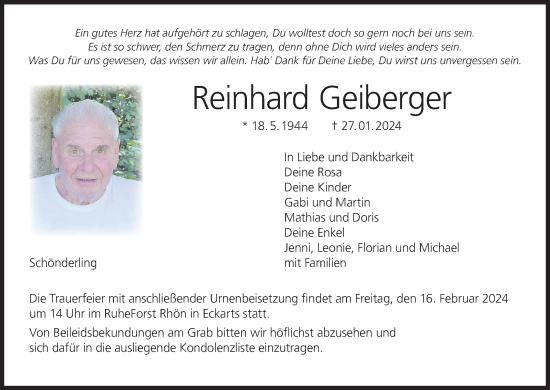 Anzeige von Reinhard Geiberger von MGO