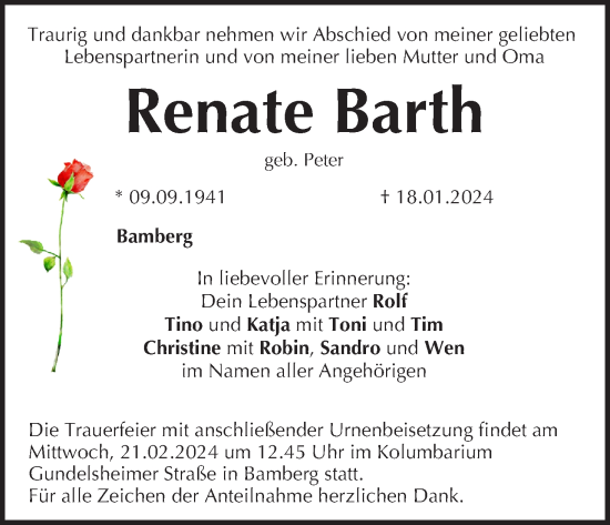 Anzeige von Renate Barth von MGO
