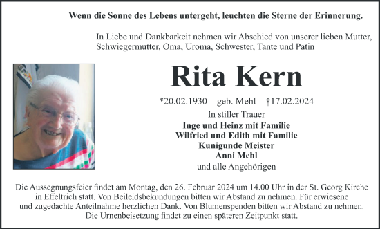 Anzeige von Rita Kern von MGO
