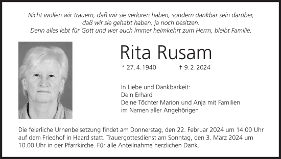 Anzeige von Rita Rusam von MGO