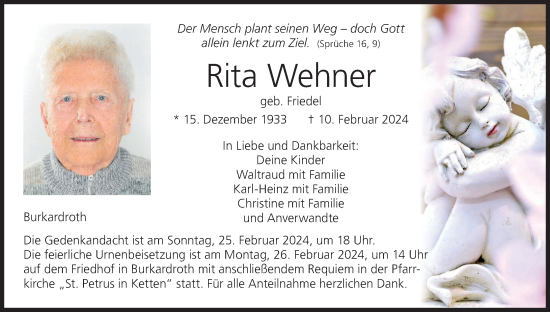 Anzeige von Rita Wehner von MGO