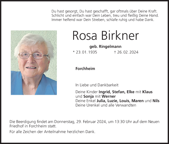 Anzeige von Rosa Birkner von MGO