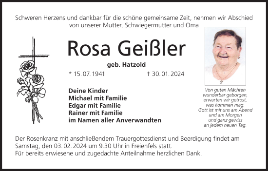 Anzeige von Rosa Geißler von MGO