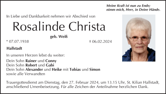 Anzeige von Rosalinde Christa von MGO