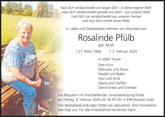 Anzeige von Rosalinde Pfülb von MGO