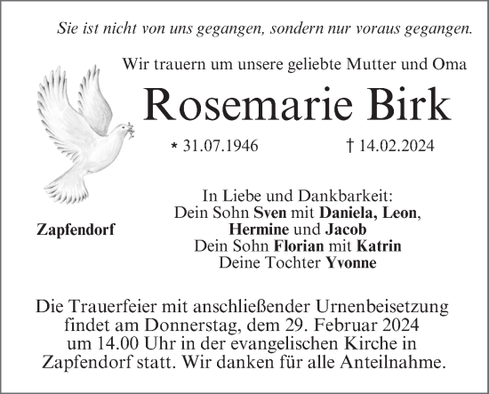 Anzeige von Rosemarie Birk von MGO