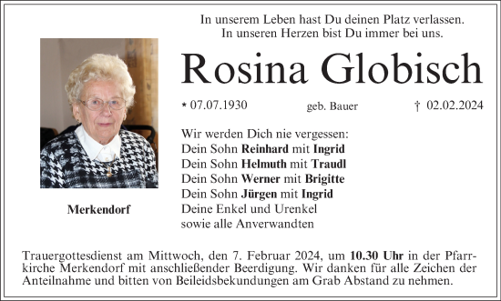 Anzeige von Rosina Globisch von MGO