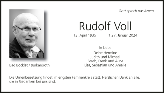 Anzeige von Rudolf Voll von MGO
