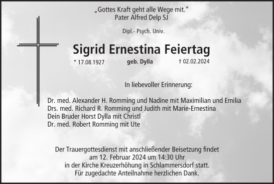 Anzeige von Sigrid Ernestina Feiertag von MGO