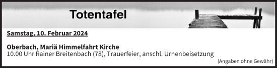 Anzeige von Totentafel vom 10.02.2024 von MGO