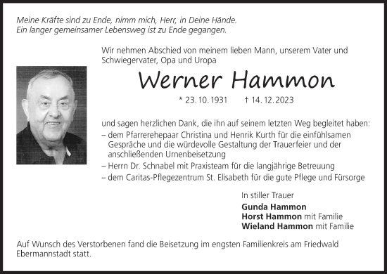 Anzeige von Werner Hammon von MGO