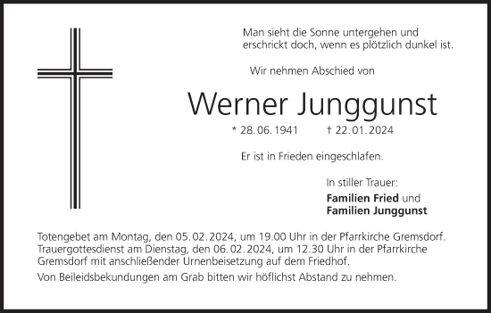 Anzeige von Werner Junggunst von MGO