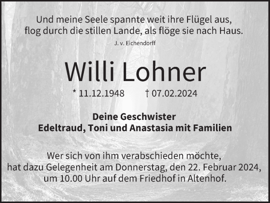 Anzeige von Willi Lohner von MGO