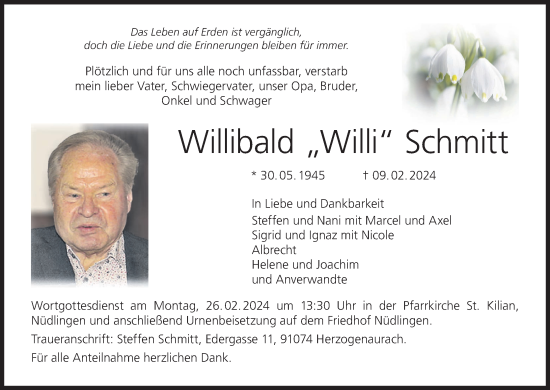 Anzeige von Willibald Schmitt von MGO