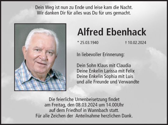 Anzeige von Alfred Ebenhack von MGO