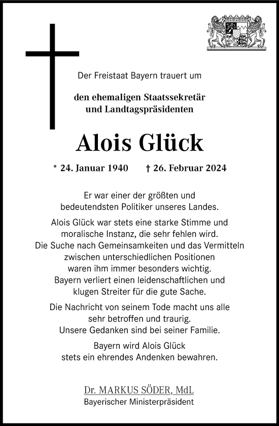 Anzeige von Alois Glück von MGO