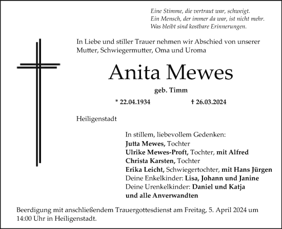 Anzeige von Anita Mewes von MGO