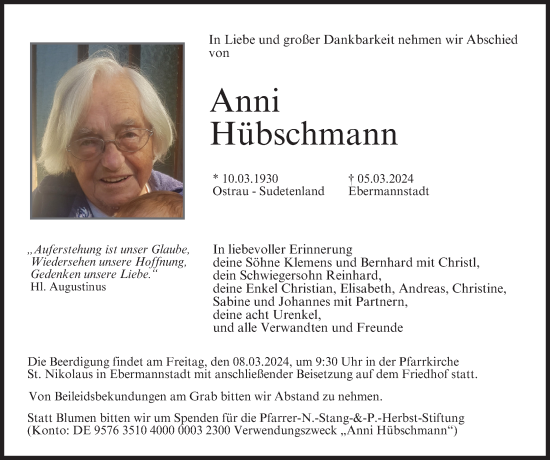 Anzeige von Anni Hübschmann von MGO