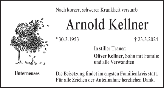Anzeige von Arnold Kellner von MGO