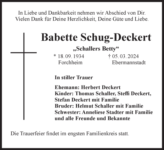 Anzeige von Babette Schug-Deckert von MGO