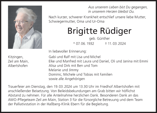 Anzeige von Brigitte Rüdiger von MGO