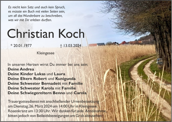 Anzeige von Christian Koch von MGO