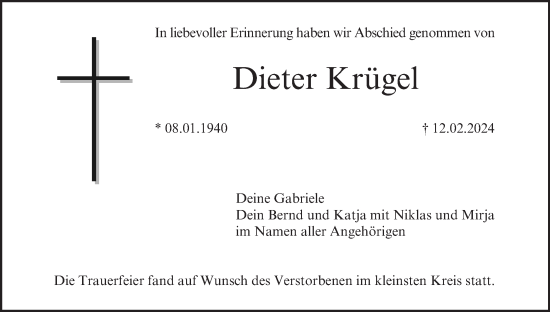 Anzeige von Dieter Krügel von MGO