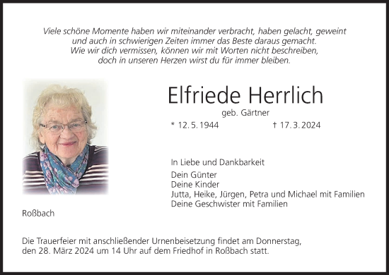 Anzeige von Elfriede Herrlich von MGO