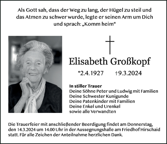 Anzeige von Elisabeth Großkopf von MGO