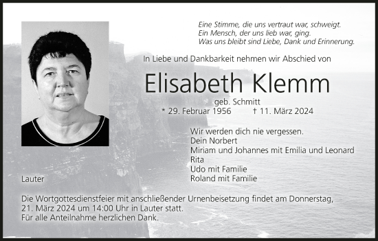 Anzeige von Elisabeth Klemm von MGO