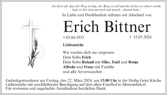 Anzeige von Erich Bittner von MGO