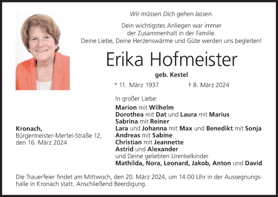 Anzeige von Erika Hofmeister von MGO