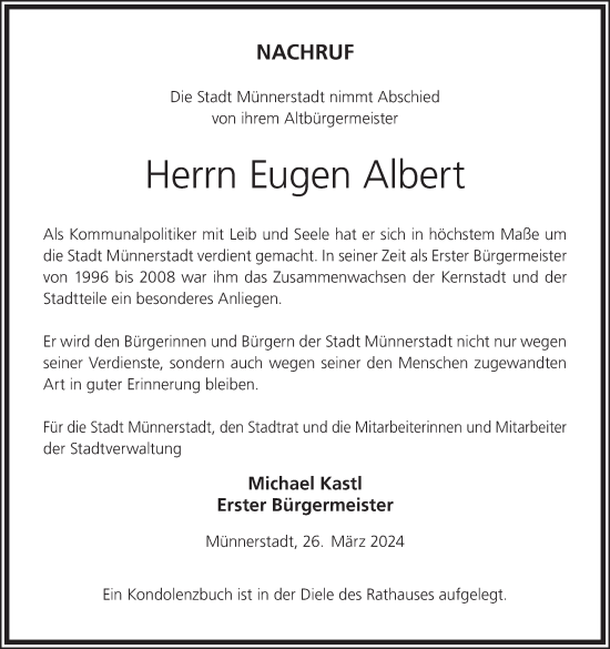 Anzeige von Eugen Albert von MGO