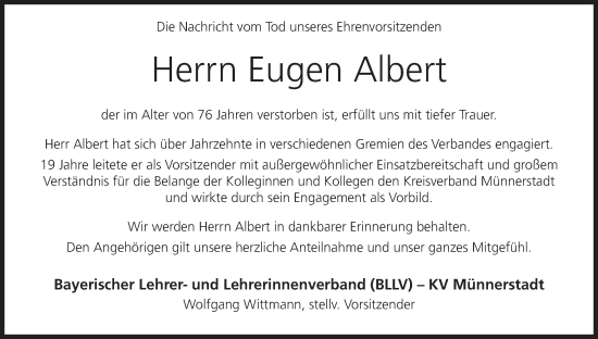 Anzeige von Eugen Albert von MGO