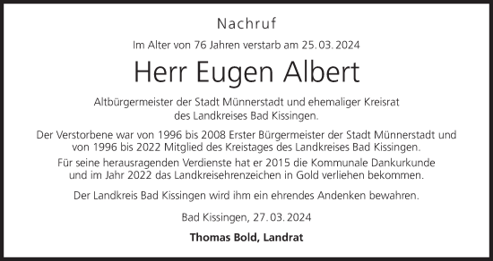 Anzeige von Eugen Albert von MGO