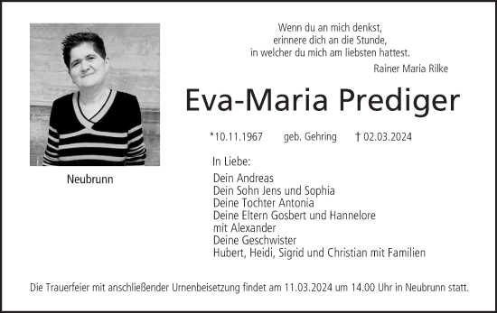 Anzeige von Eva-Maria Prediger von MGO