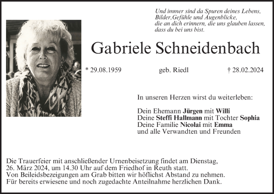 Anzeige von Gabriele Schneidenbach von MGO