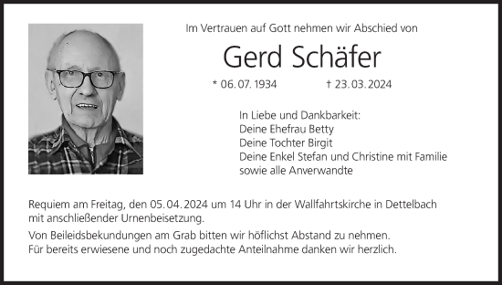 Anzeige von Gerd Schäfer von MGO