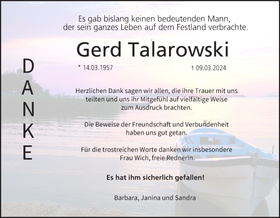 Anzeige von Gerd Talarowski von MGO