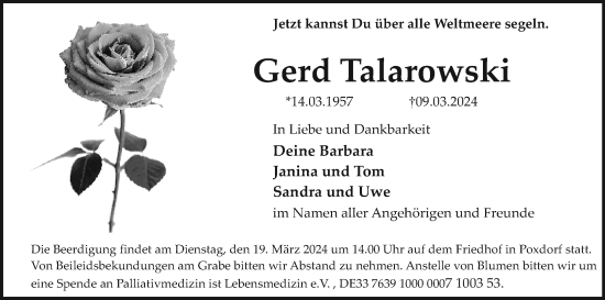 Anzeige von Gerd Talarowski von MGO