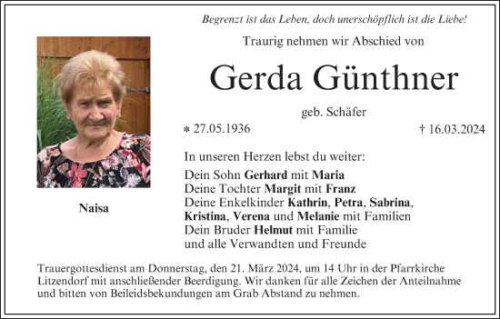 Anzeige von Gerda Günthner von MGO