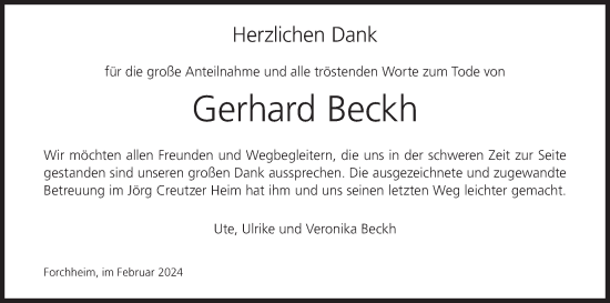 Anzeige von Gerhard Beckh von MGO